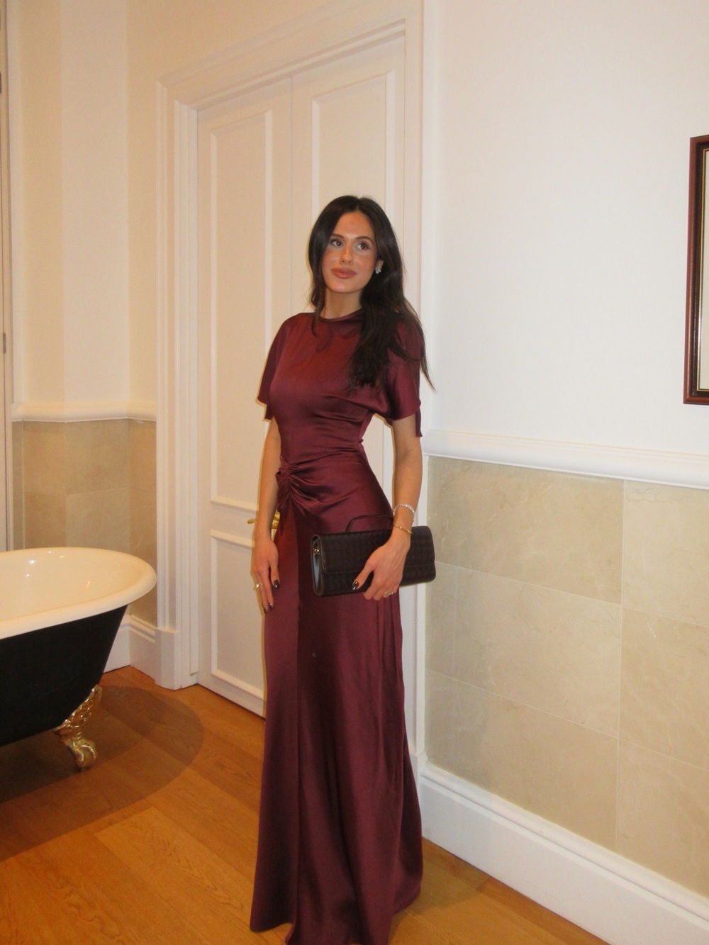Victoria Beckham Isabella Satin Burgundy Maxi Gown (WORE ONCE PERFECT CONDITION)